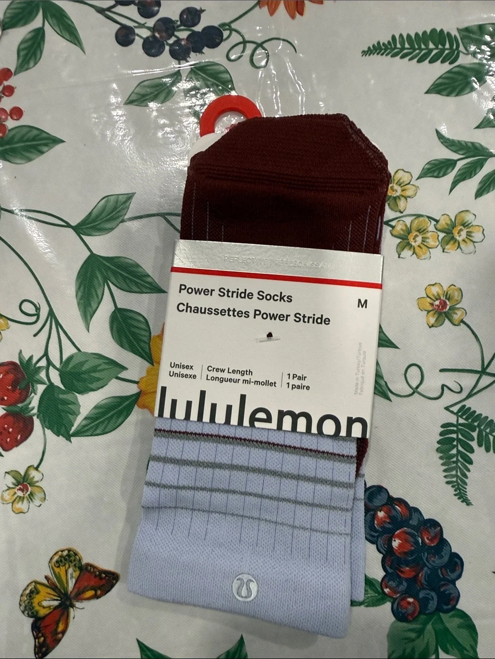 lululemon athletica Power Stride Crew Socks - Maroon & Light Blue medium unisex